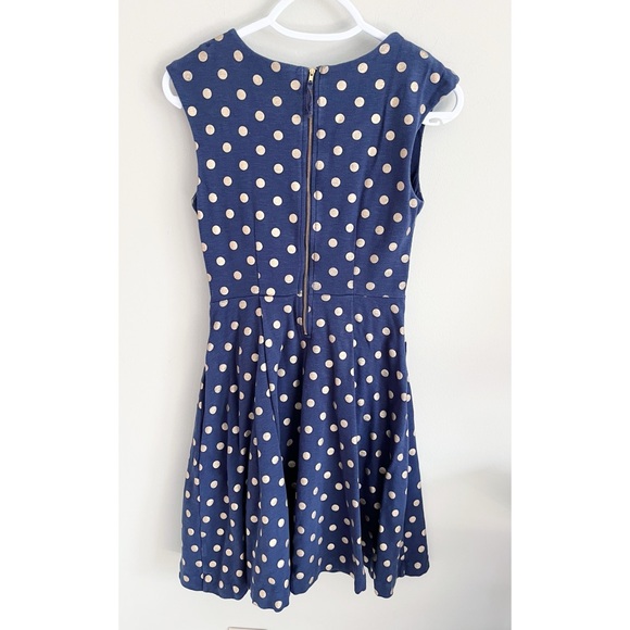 Anthro Maeve navy blue/gold polka dot swing dress XS - Picture 3 of 9